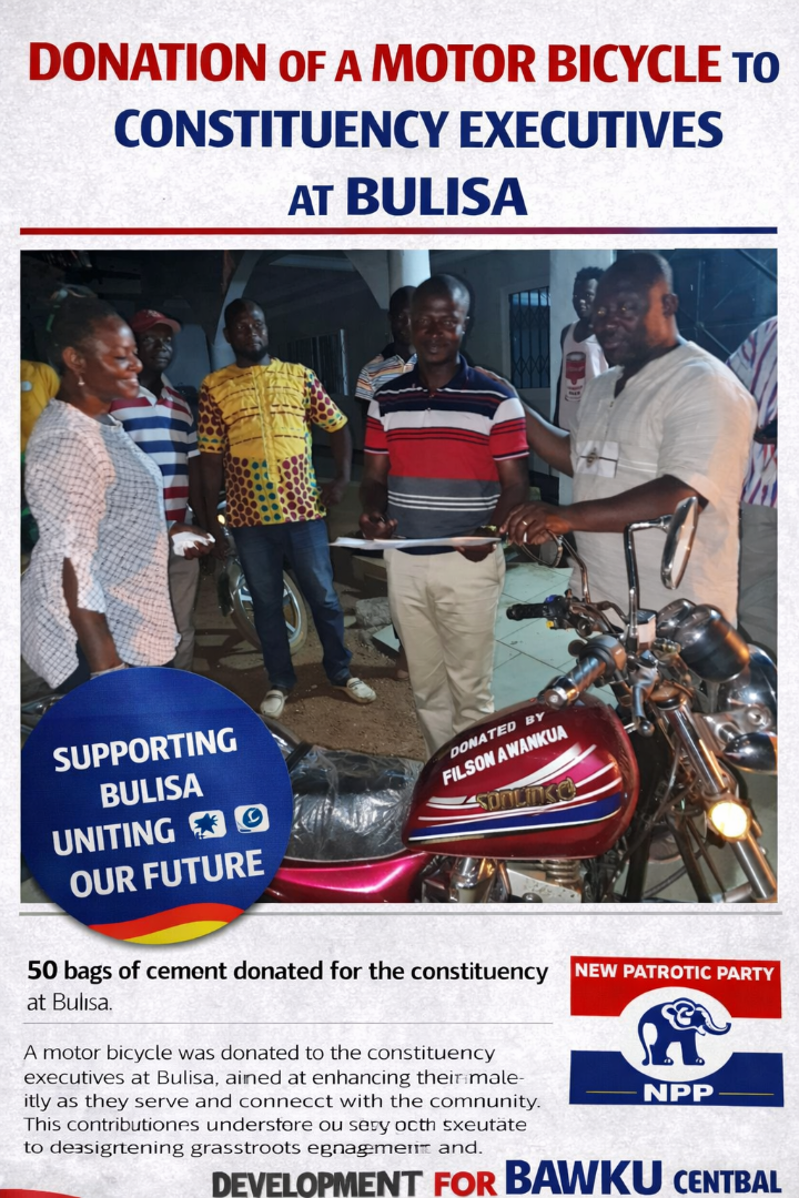 Ing. Filson donated a motor bike to Builsa Constituency Executives